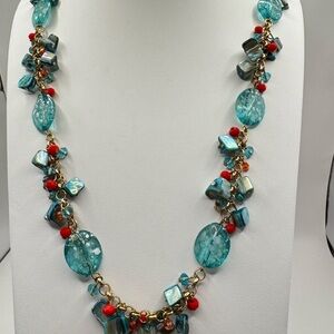 Chic Turquoise and Red Beaded Necklace
